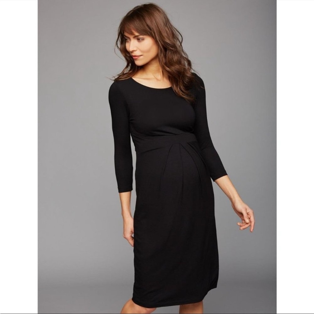 Size 8 (Size 3) ISABELLA OLIVER IVYBRIDGE PLEATED BLACK MATERNITY DRESS